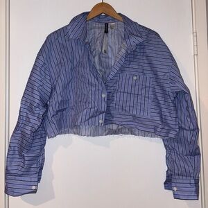 H&M Striped Blue Cropped Button-Up Shirt NWT